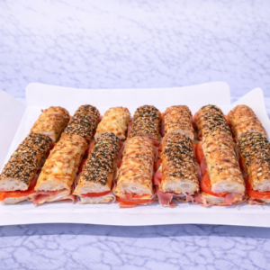 Flautins amb pernil dolç, pernil salat, llavors